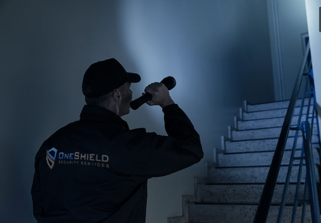 One Shield officer on night patrol